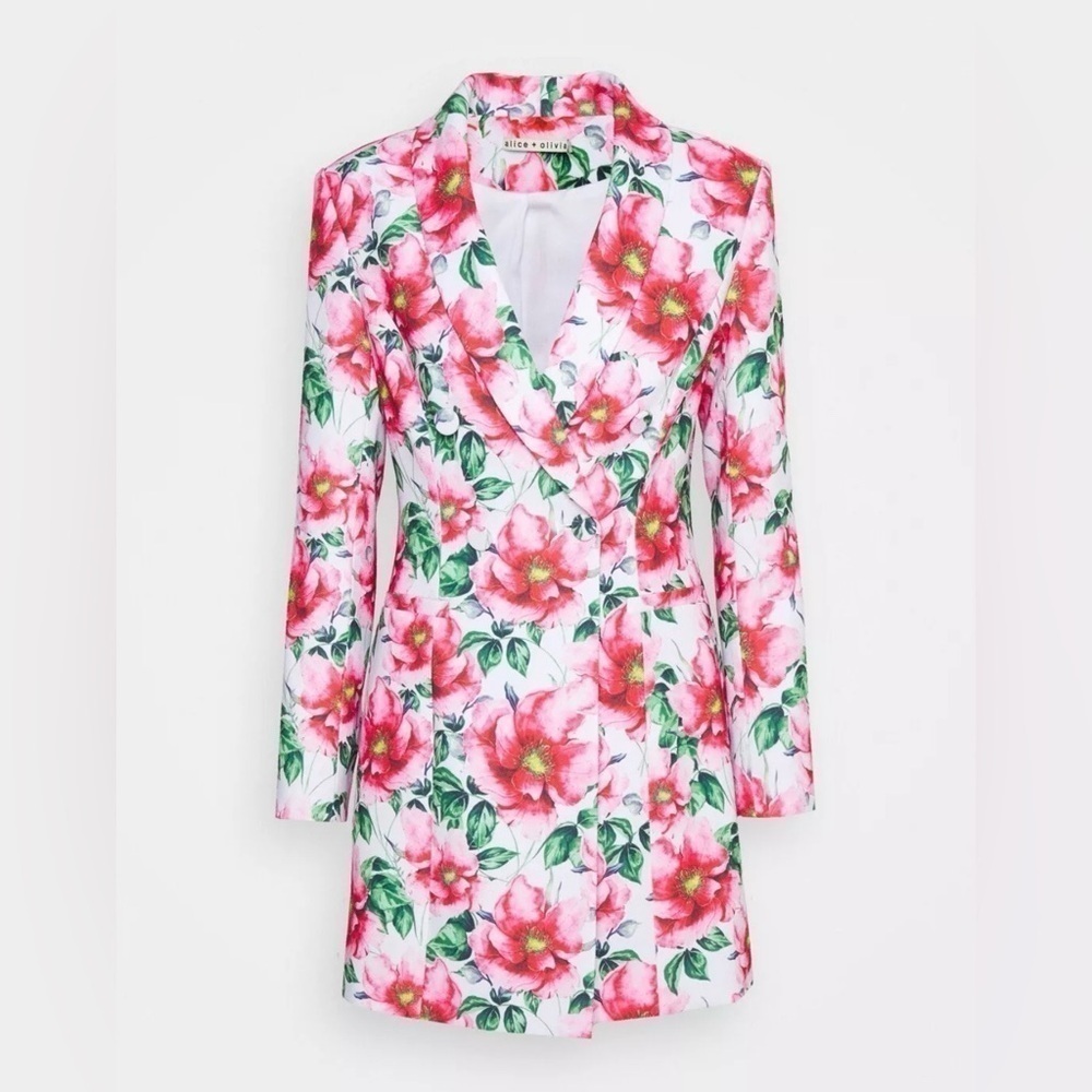 NWT ALICE + OLIVIA Latoya Tea Floral Crepe Tailored Mini Blazer Dress - Picture 8 of 16